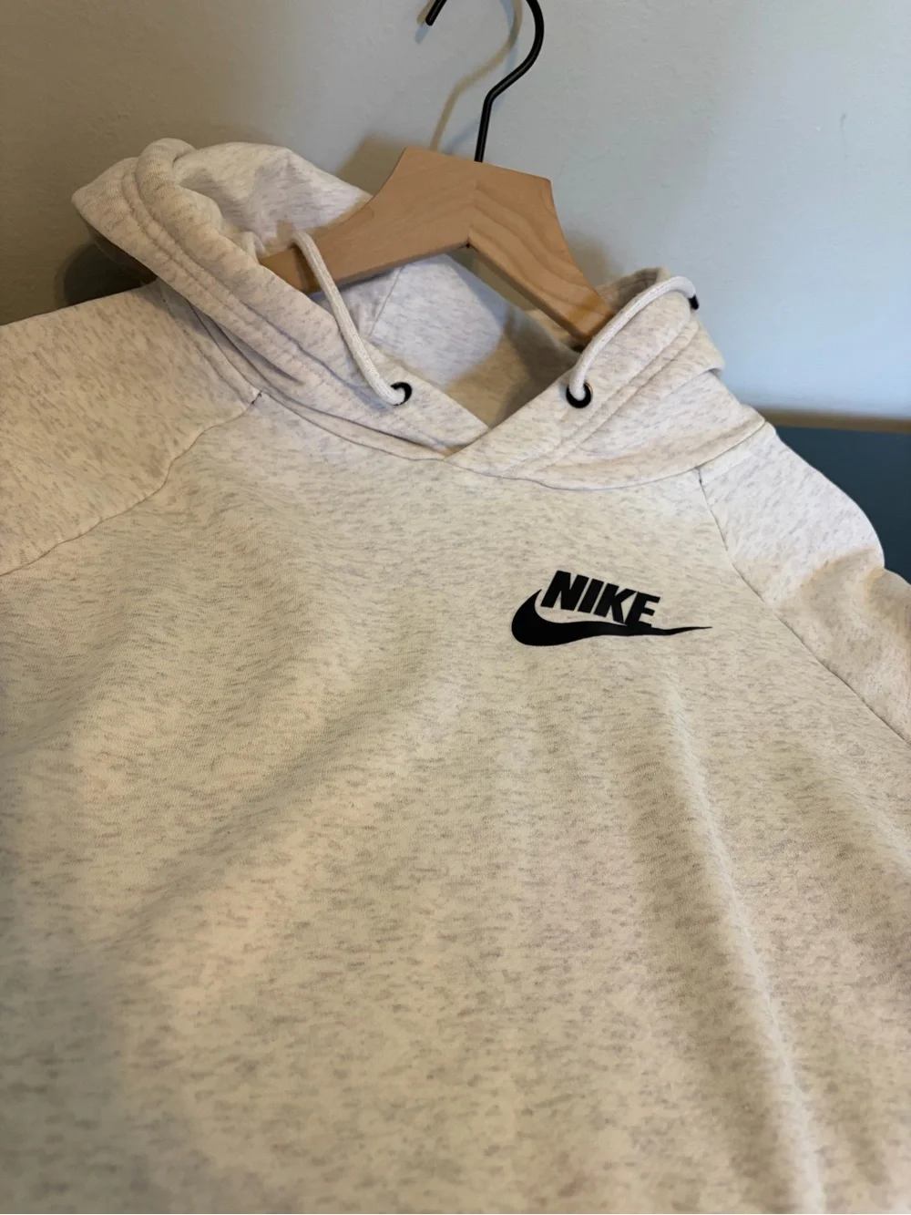 Nike Cream Heather Hoodie with Black Swoosh
